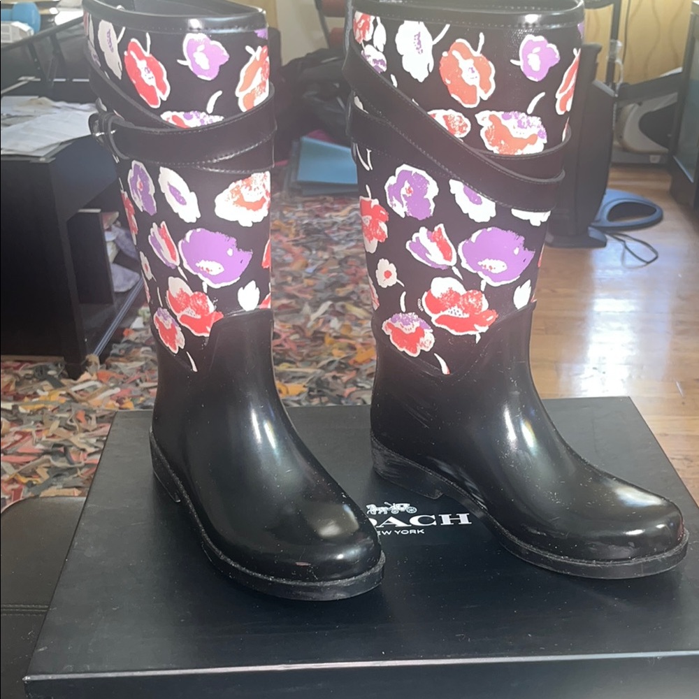 Coach Black Boots with Floral Pattern